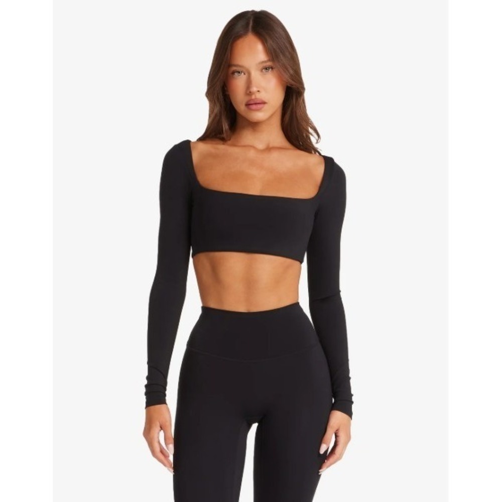 $66 CSB x Isabelle Mathers Freedom Scoop Long Sleeve Black Crop Top Pilates sz L